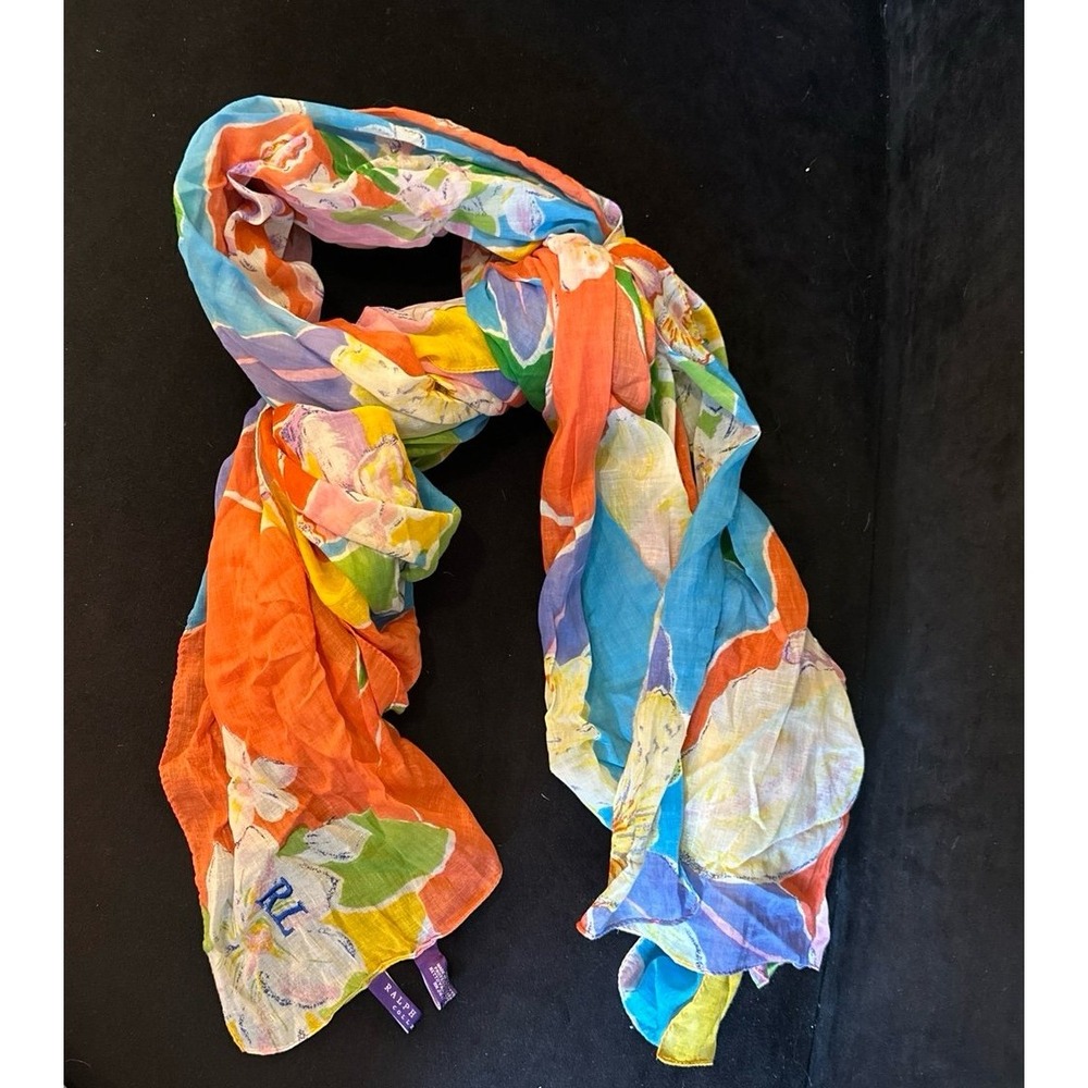 Ralph Lauren Collection Scarf watercolor-style tropical floral Purple Label LG